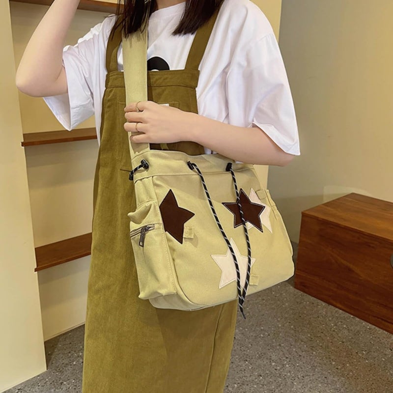 KANGDAWEI Y2K Star Canvas Messenger Bag, Cute Tote Bags Aesthetic, Small Shoulder Travel Crossbody Bags For Women - Image 3